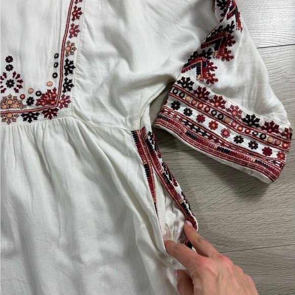 Free People Starlight Embroidered Mini Dress Tunic White and Red Bohemian Dress - Picture 9 of 12